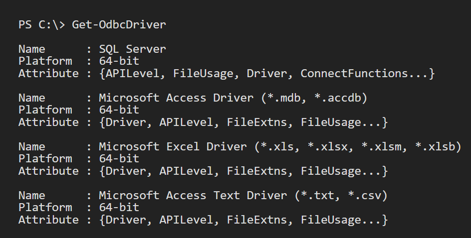 image from PowerShell: ODBC Driver Lookup